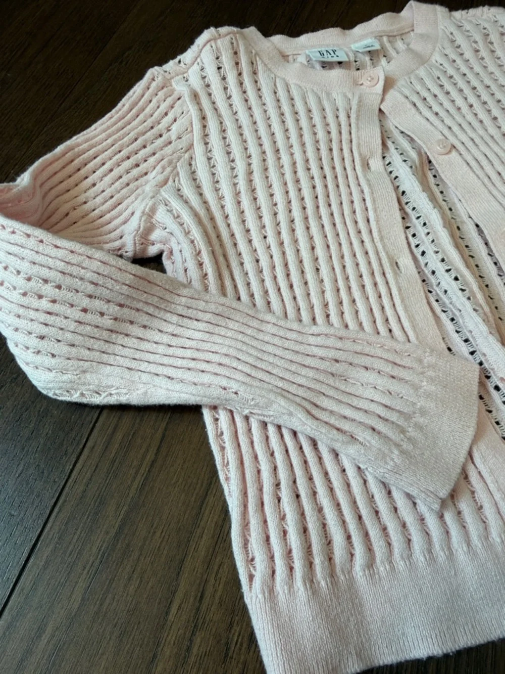 GAP Kids Light Pink Open-Knit Button-Up Cardigan Small 6/7 - C13-025